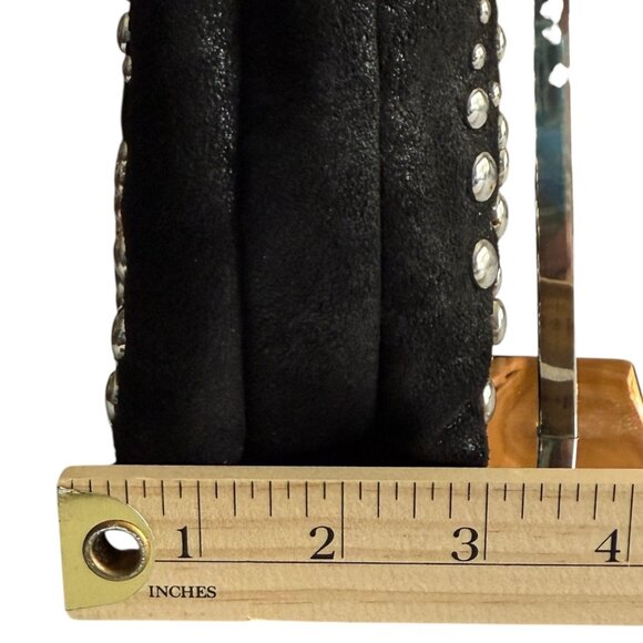 Zara Black Shoulder Bag Studded Design 10"x12"x3" Faux Suede Tote Purse Studs - Picture 6 of 12